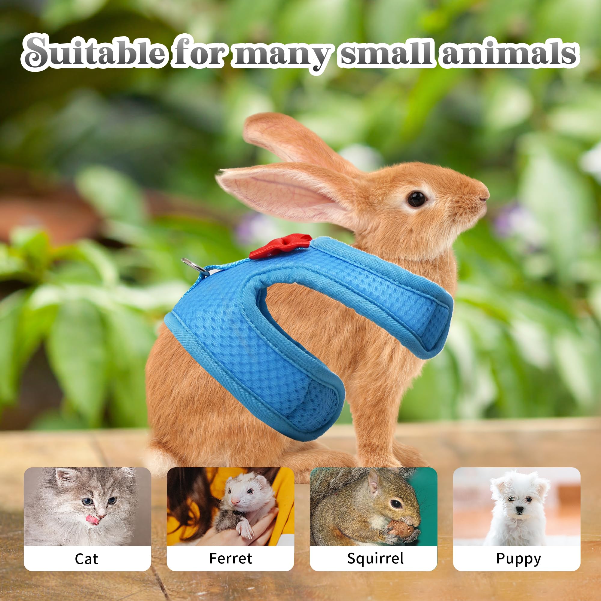AIITLE Bunny Harness and Leash Set with Cute Bow, Soft Breathable Mesh Vest Harness for Rabbits Kitten Ferret Small Pig Puppy Wa